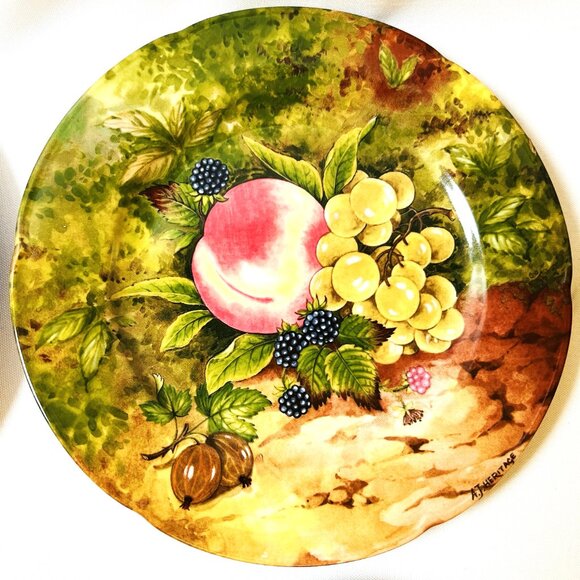 Limoges Vintage 4 Salad Plates Rochard Fruit Design Artist Signed France 7 1/2" - Picture 2 of 10